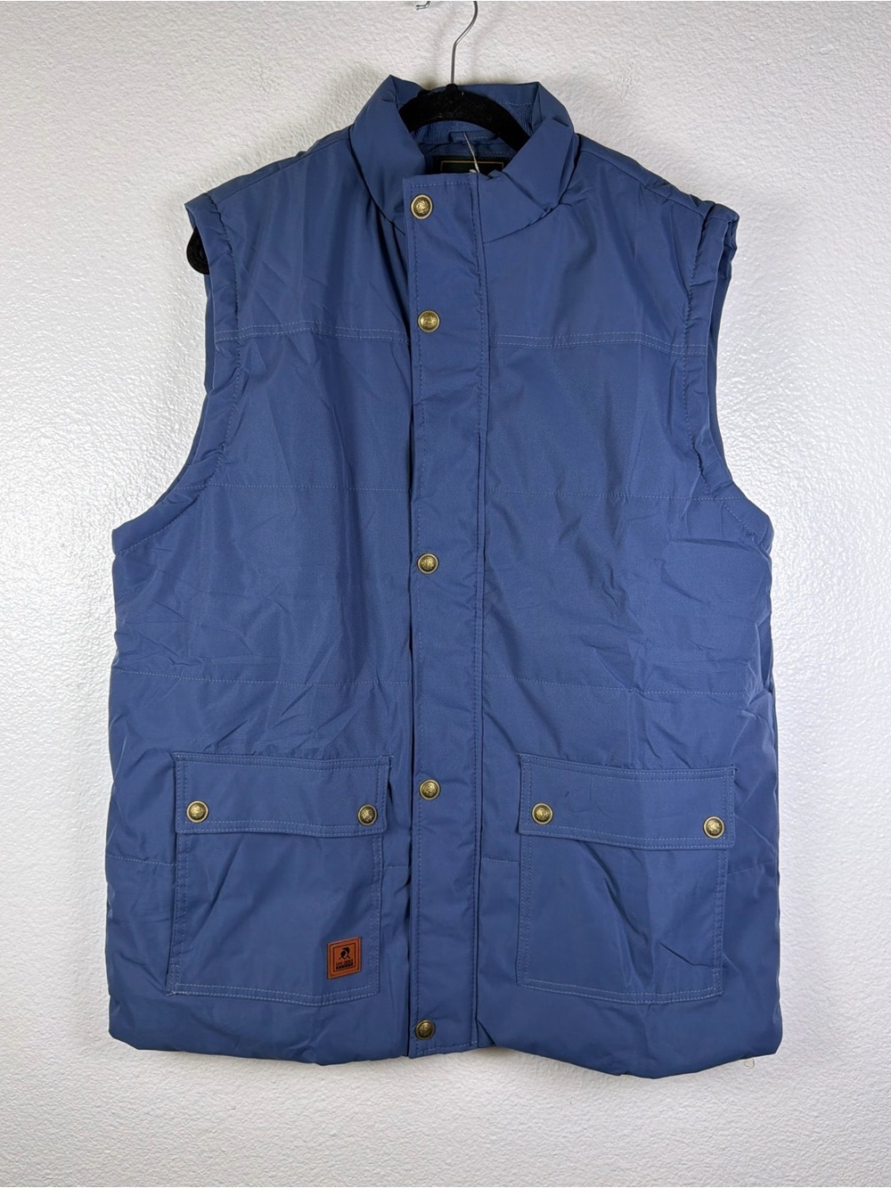 Vcansion Men's Blue Lined Vest Button Front Stand-Up Collar Mid-Length XL